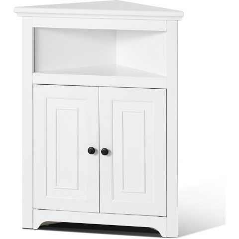 VEVOR Hoekkast met 3-laags planken Multifunctionele kast (845 mm hoog) met 2 houten deuren en verstelbare planken, vrijstaande keukenkast voor woonkamer/wasruimte, wit