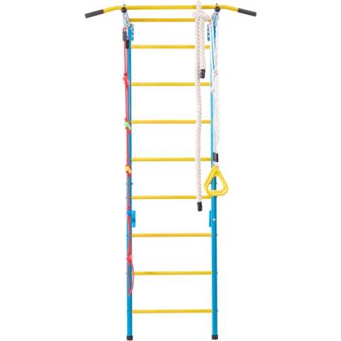 VEVOR wandrek, klimrek voor kinderen (vanaf 3 jaar), 5-in-1 set met Zweedse ladder van koolstofstaal, optrekstang & touwladder & gymnastiekringen, draagvermogen 100 kg, meerkleurig