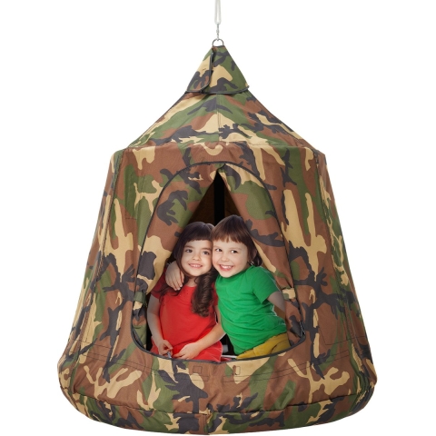 VEVOR Hangende grot 150 kg capaciteit Hangende tent voor binnen en buiten Hangende tas Sensorische schommelstoel met LED-lichtsnoer 110 x 117 cm Hangende tent Hangstoel voor kinderen en volwassenen Camouflage