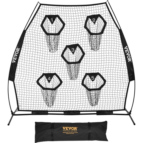 VEVOR Football Coach Werpnet Oefennet (2265 x 1060 x 2100 mm) met 5 doelvakken en draagbare opbergtas en riemen, Werpdoeltraining voor de nauwkeurigheid van quarterback-passes, zwart