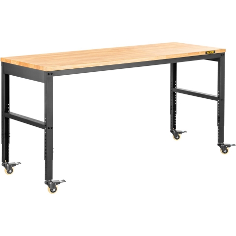 VEVOR In hoogte verstelbare werkbank 122 x 51 x 79 - 104 cm klemtafel, werktafel met draagvermogen van 720 kg, bruine opvouwbare gereedschapsbank van koudgewalst staal, multifunctionele werktafel voor werkplaats