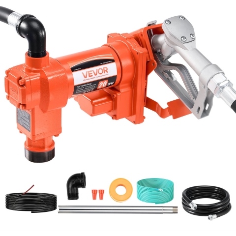 VEVOR brandstoftransportpomp, 12V DC, 75,7L/min, 1/4 HP, dieseltransportpomp met handsproeier, uitlaat en zuigslang, voor benzine, kerosine, ethanolmengsels, methanol, biodiesel