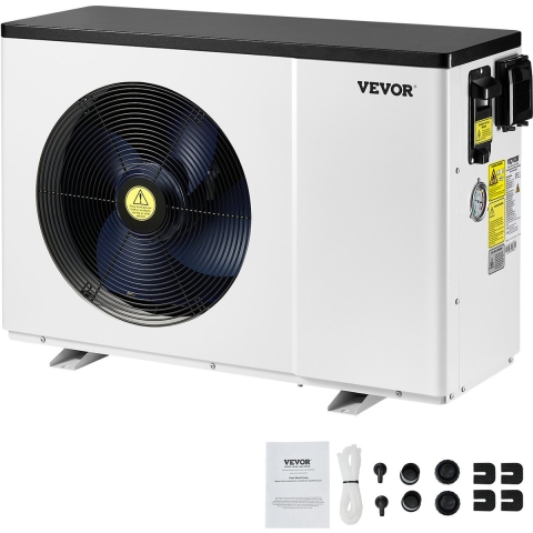VEVOR elektrische zwembadwarmtepomp, verwarmingscapaciteit 1,48-7,11 kW, energiebesparende zwembadverwarmers met variabele frequentie voor bovengrondse zwembaden van 15-30 m³, verwarming en koeling van zwembadwaterverwarmers