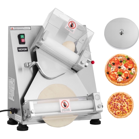 VEVOR Elektrische pizzadeegpers 355,6 mm deegpersplaat, automatische broodpers 370 W roestvrij staal, commerciële chapati-pers, vormmachine met instelbare dikte, deegstukken per uur