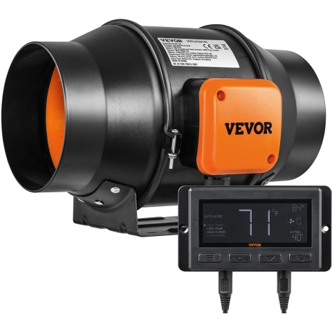 VEVOR Inline-kanaalventilator, 6 inch 402 CFM met temperatuur-vochtigheidsregelaar, stille EC-motorventilatie-afzuigventilator voor koelbooster, kweektenten, hydrocultuur