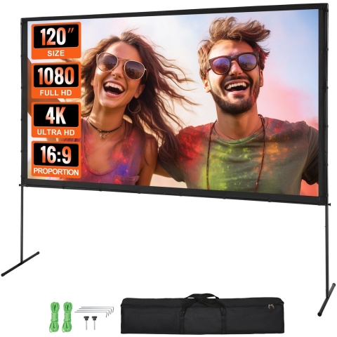 VEVOR Projectiescherm met standaard 120 inch HD 4K Buiten- en Binnenprojectiescherm Snel opvouwbaar draagbaar filmscherm 16:9 voor thuisbioscoop, kamperen, vrijetijdsevenementen, enz. Zwart