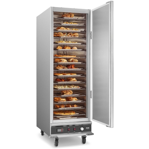 VEVOR Hot Box Voedselverwarmer Snackverwarmer met 16 niveaus & Waterbak & Enkele deur & Verstelbare planken, Voedselverwarmer van roestvrij staal, Ideaal voor het bewaren van pizzakip