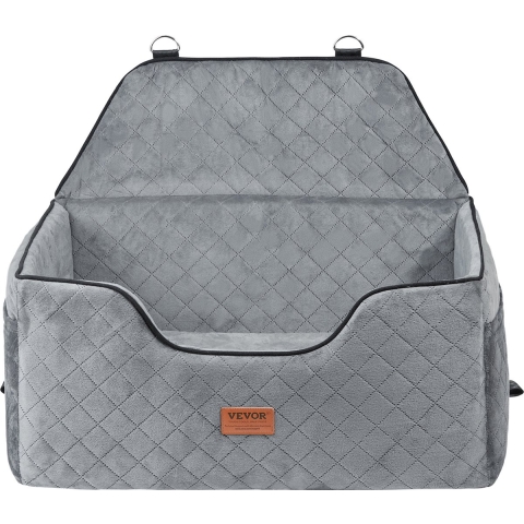 VEVOR Hondenautostoel, Hondenverhoger met opbergtas, Autostoel voor huisdieren met aan te brengen veiligheidsriem, Sponsvulling, Hondenautobed ​​voor middelgrote en grote honden tot 25 kg, Grijs