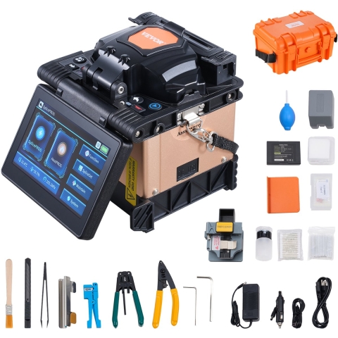 VEVOR Fiber Optic Fusion Splicer, 4 motoren, uitlijningslaser, 6s splitsing en 13s verwarmingstijd, Fiber Fusion Splicer met 5-inch touchscreen, 3-in-1 glasvezelhouder, 7800mAh-batterij voor SM MM DS NZDS