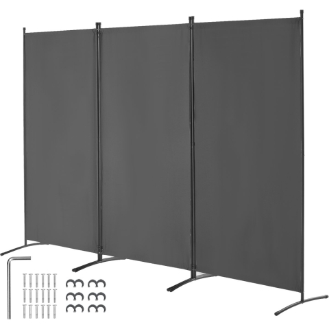 VEVOR Room Divider 3 Panelen Kamerverdeler 260 x 184 x 52 cm, Opvouwbaar Privacy Scherm & Draagbare Scheidingswand voor Ruimteverdeling, Vrijstaande Kamerverdeler voor Kantoor Slaapkamer Studeerkamer, Grijs