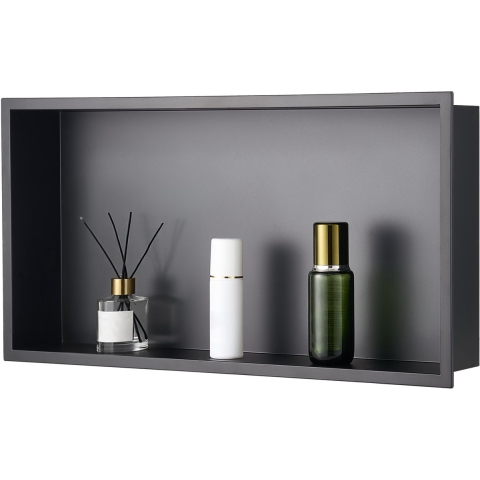 VEVOR Douchenis, 10,16 x 33,02 x 63,5 cm Wandnis, Zeep- en shampoo-opberger van roestvrij staal, duurzaam en eenvoudig te installeren, zwart voor de badkamer