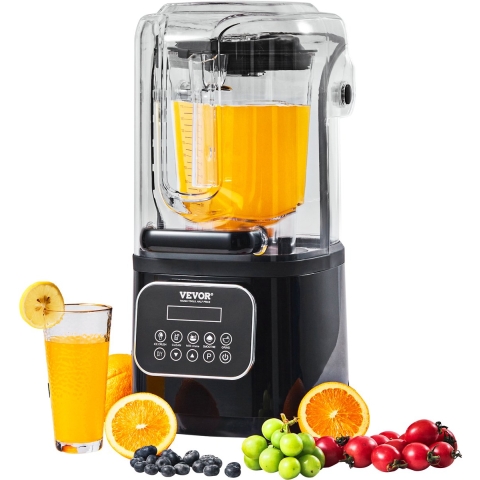 VEVOR Professionele Blender met Beschermkap en Glazen Kan, Commerciële Staande Blender 2 L Blender met 9 Snelheden en 5 Functies, voor Shakes Smoothies Dranken Zwart