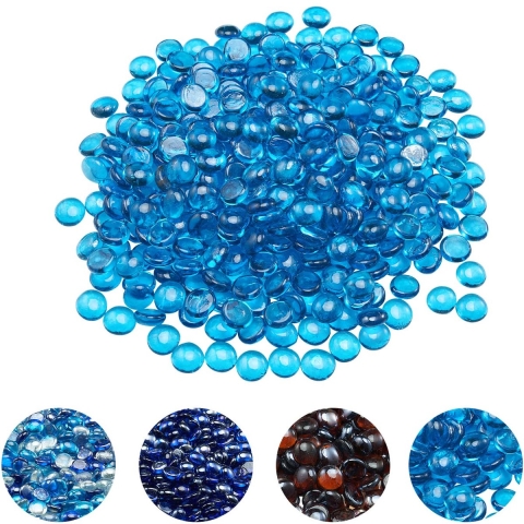 VEVOR Fire Glass, 9 kg hittebestendige glasstenen, 19 mm rookloze haardglasparels, vuurkorfglasstenen, haardglas, vuurkristal, vuurparels, voor haard Caribisch blauw
