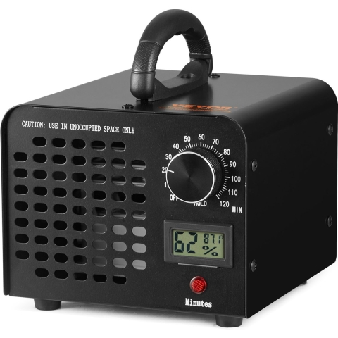 VEVOR Ozongenerator 24000mg/u Ozonisator 100W Luchtreiniger 300㎡ Ozonapparaat Gebouwrenovatie 0-120 Minuten Timer Deodorizer Ozongenerator Vochtigheidsweergave Intelligente Binnenklimaatbewaking