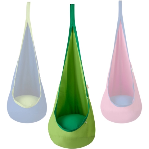 VEVOR Hangende grot ø 70 x 160 cm Hangstoel Draagvermogen 54 kg Hangmat van katoenen canvas LED-lichtsnoer Hangstoel Hangende tent Schommel Therapieschommel Hangende schommel Kinderen Groen