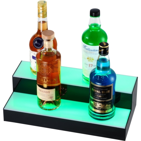 VEVOR Bar Shelf Wijnrek, LED-verlichte barplank voor thuis met RF-afstandsbediening en app-bediening, 2-laags acryl drankverlichtingsplank, 405 x 200 x 114 mm wijnflessenstandaard vrijstaand