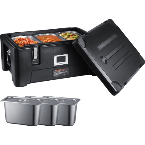 VEVOR Geïsoleerde thermische box Geïsoleerde box voor voedselcontainers, 30 L voor catering, draagbare LLDPE-voedselcontainerdrager, zwarte frontlader voor voedsel voor restaurant, kantine etc.
