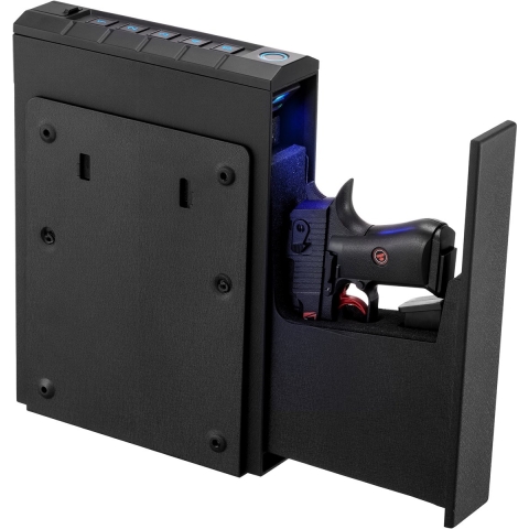 VEVOR Wapenkluis, Pistoolkluis met vingerafdruk/wachtwoord (vijf cijfers)/sleutel, Wapenkoffer met verlichting voor 1 pistool en magazijn, 23 x 7 x 32 cm, Wapenkoffer voor nachtkastje