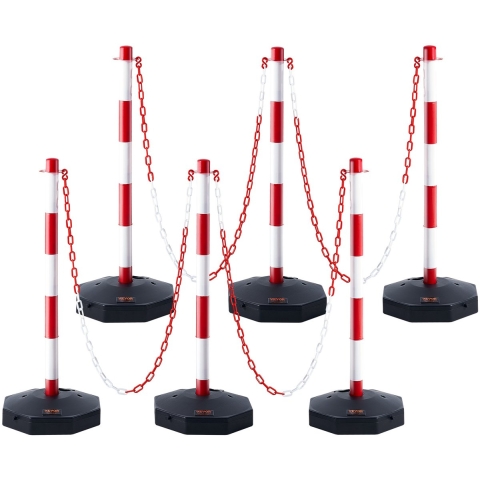 VEVOR Verkeerskegels Verkeersafzettingspalen 6 stuks 285 x 285 mm Waarschuwingskegels Verkeerskegels Waarschuwingskegels met ketting, afbakeningskegels Wegafzettingspalen Rood & Wit Water- en zandinjectie