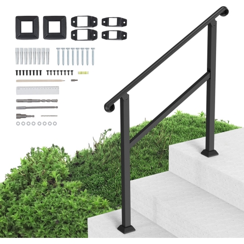 VEVOR Buitentrapleuningen, 2-3 treden trapleuning & binnenleuningset, buitentrapleuning met montageset, leuningen voor senioren, verandaleuning & terrasleuning, 1016 mm, zwart