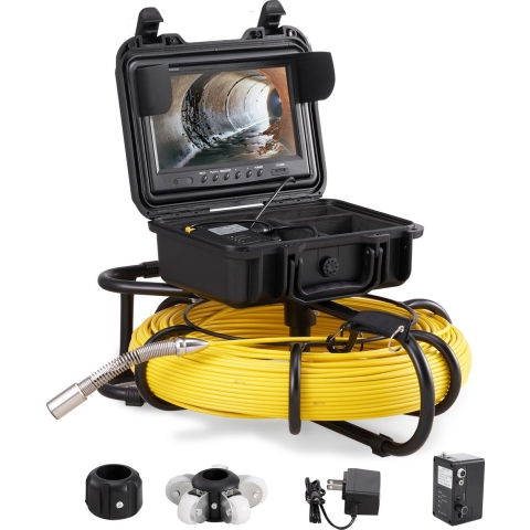 VEVOR Rioolcamera, 120 m, 23 cm scherm, buisinspectiecamera met DVR-functie, IP68-camera met 12 verstelbare LED's, met een 16 GB SD-kaart, voor rioleringen, huizen, rioolafvoerbuizen