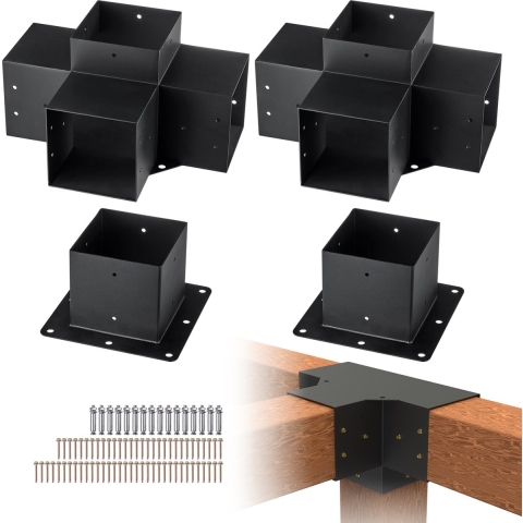 VEVOR set van 4 paalverbinders van 2 mm dikke staalplaten, paalhoek pergola hoekverbinder, houtverbinder 90° bootconstructie hoekbeugel, houten balk prieelbeugelset 390 x 270 x 202 mm