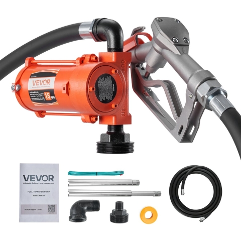 VEVOR brandstofpomp, 12 V DC, 57 L/min, gietijzeren dieselpompset met handpistool, persslang, oververhittingsbeveiliging, stroomkabel, explosieveilig, voor benzine, diesel en kerosine