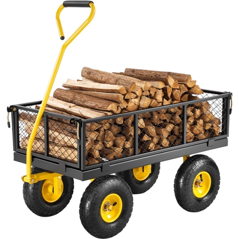 VEVOR Handkar 226,80 kg, transportkar, tuinkar, gereedschapskar, steekwagen met grote terreinbanden, afneembare gaaszijpanelen en 180° draaibare handgreep, geel/zwart