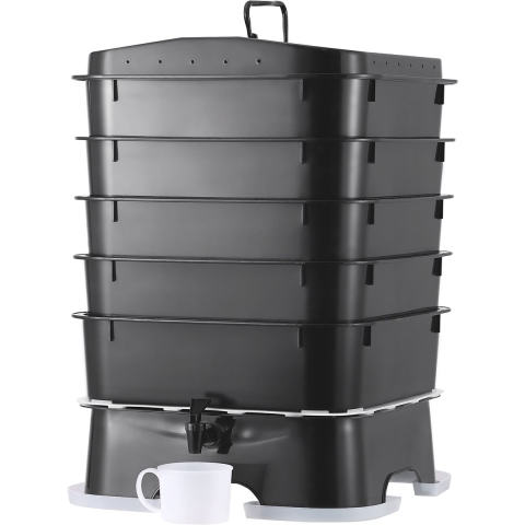 VEVOR Rapid Composter 18-50L Tuincomposter 400x400x650mm Thermocomposter HDPE-kunststofcomposter Incl. 5 trays en een opvangbak Compostcontainer Composteren Vermindering van huishoudelijk afval