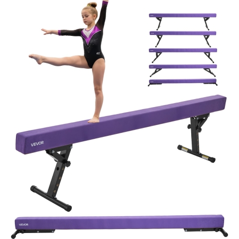 VEVOR Evenwichtsbalk Gymnastiek Kinderen 241 cm Hoogte Verstelbaar (5-niveaus/170/380/470/540/565 mm), Draagvermogen 158,7 kg Gymnastiekbalk, Evenwichtsbalk voor Gym, Paars