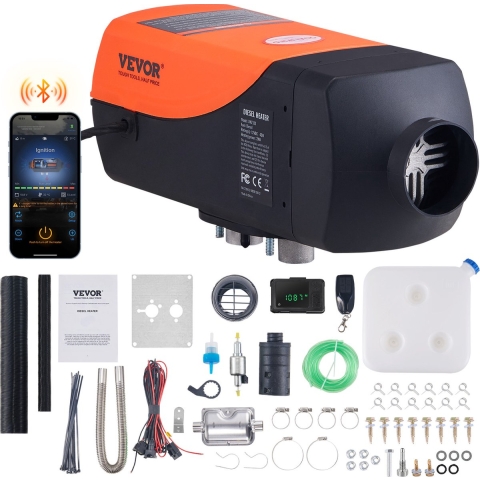 VEVOR Lucht-dieselverwarming 12V 2KW, dieselluchtverwarming, parkeerverwarming, 0,12-0,26 l/u dieselverwarming met lcd-scherm, afstandsbediening en Bluetooth-app