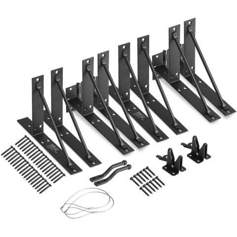 VEVOR Hoekbeugels voor poorten (2 sets), anti-doorzakkend ijzeren poortframe, beugels voor poortframes met grendel en schroeven, voor schuurdeuren, corralpoorten, opritpoorten, zwart