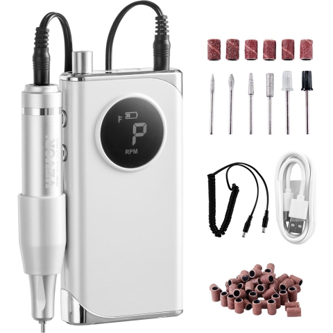 VEVOR Elektrische Nagelboor, Draagbare Elektrische Nagelboor met 40.000 RPM, Acryl Gel Slijpgereedschap met LCD-scherm en 6 Bits en 50 Schuurbanden voor Manicure, Pedicure, Carving en Polijsten