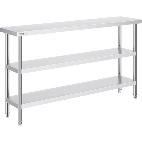VEVOR RVS-werktafel voor voedselbereiding, professionele keukenwerktafel met 2 verstelbare onderste planken, voorbereidingstafel voor grill, keuken, huis en garage 356 x 1524 x 864 mm