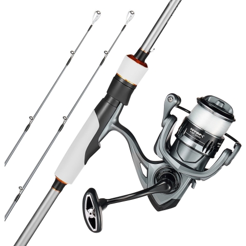 VEVOR hengel- en reelset, carbonvezel hengel (IM7), baarshengel en spinmolenset met 2,13 m tweedelige hengel & 7+1 kogellagers & EVA-handgreep, voor zoet- en zoutwatervissen
