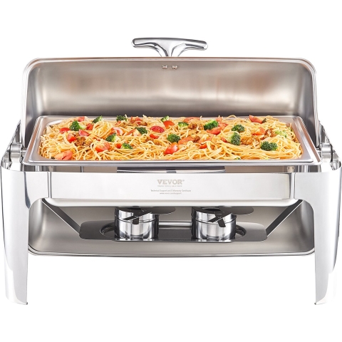 VEVOR RVS Chafing Dish Set 7,5 L, 1 Stuk Voedselverwarmer, Soepverwarmer, Voedselverwarmer, Soeppan, Chafing Dish Set met 2 Brandstofcontainers voor Catering, Buffet, Feest
