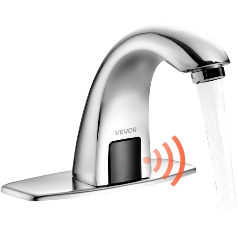 VEVOR Aanraakloze wastafelkraan (verchroomd zilver) Badkamer, Automatische wastafelkraan, kraan op batterijen met instelbare temperatuur, sensorkraan