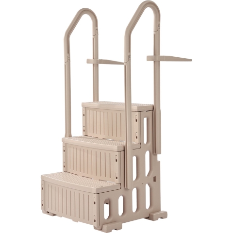 VEVOR veiligheidsladder, 3-treden trap met dubbele leuning en antislip, extra stevige treden, max. draagvermogen 180 kg, voor inbouw- en opbouwzwembaden van 91,4–121,9 cm met elk type terras.