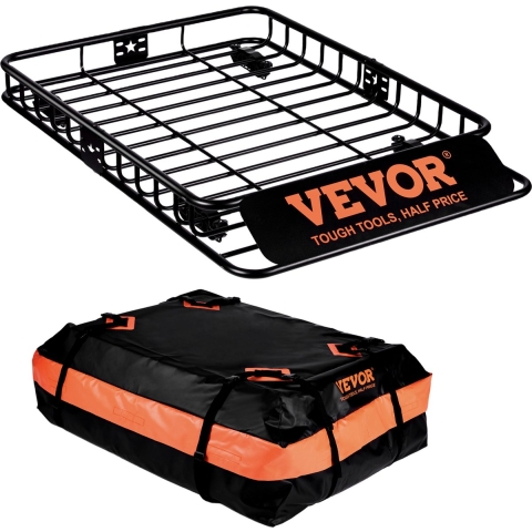 VEVOR dakrek autodakrek universeel 1305 x 915 x 127 mm, dakrekbak inclusief tas 90 kg draagvermogen railsdrager bagagerek zwart voor kamperen, reizen etc.