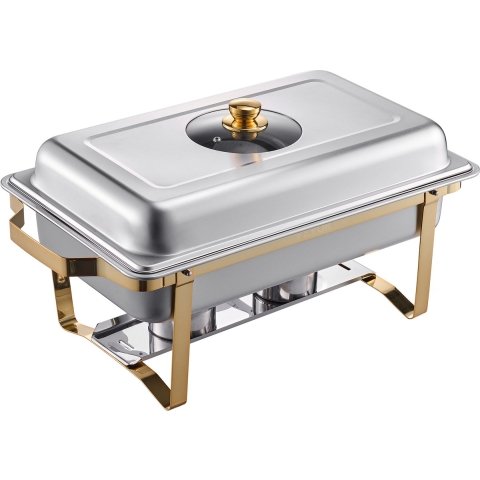 VEVOR Chafing Dish Set RVS Voedselwarmer met 4 grote containers (elk 7,5 L), Rechthoekige warmteverdeler met zichtbaar deksel en waterpanstandaard en brandstofhouder, voor feestjes