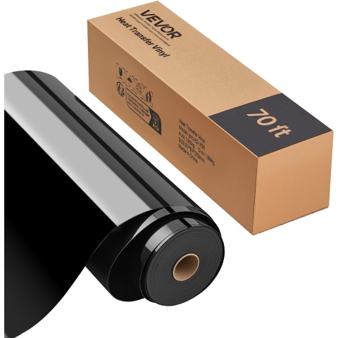 VEVOR Heat Transfer Vinyl (304,8 x 21336 mm), glanzend zwart HTV strijkvinylrol, compatibel met snijmachines, voor diverse materialen: T-shirts, kussens, hoeden