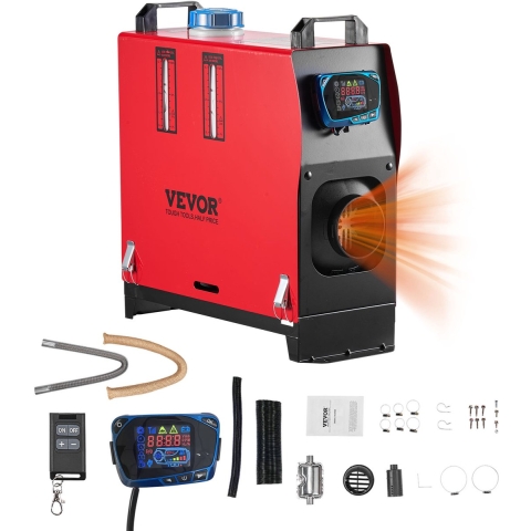 VEVOR Diesel Luchtverwarmer 12-24V 5-8KW, Snel verwarmende luchtverwarmer met afstandsbediening, blauwe LCD-schakelaar en voorverwarmingsfunctie, geluidsarm, voor camper, vrachtwagen, boot, trailer