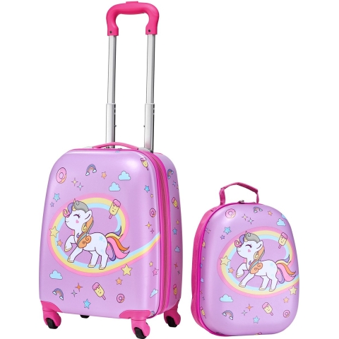VEVOR 2-delige kinderkofferset, 457,2 mm, harde koffer met wielen & rugzak, kindertrolley, kinderkoffer, perfect cadeau voor jongens en meisjes, praktisch voor reizen en vliegen (Eenhoorn)