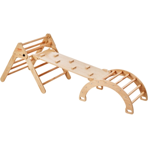 VEVOR Pikler Triangle Set, 5-in-1 klimtoestel voor peuters, binnenspeeltuin, Montessori klimset met driehoek, helling en boog, groot houten klimrek voor peuters van 1-3 jaar, houtkleur
