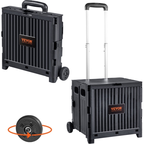 VEVOR Boodschappentrolley Opvouwbaar 24,9 kg (Dynamisch) / 36,2 kg (Statisch) Trolley van PP-mand en robuuste rubberen wielen Boodschappenmand Boodschappentrolley Opvouwbare box met wielen bedwingt alle soorten terrein