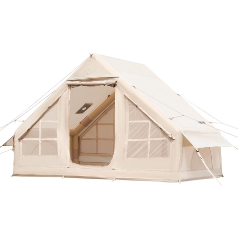 VEVOR Opblaasbare Kampeertent 3x2x2m, 3-5 Personen, 300D Oxford 4-Seizoens Glamping Tent met Handpomp, Kooktoestelaansluiting, 2 Deuren & 2 Gaasramen, incl. Opbergtas voor Transport