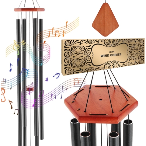 VEVOR Buitenwindgong, 152 cm, Diepe windgong met 6 buizen, Unieke grote windgong ter ere van een jubileum, Geweldige buitendecoratie voor uw terras, veranda, tuin en achtertuin, Zwart