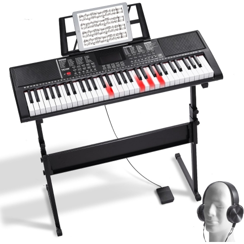 VEVOR 61-toetsen digitale piano, verlichte toetsen, draagbare elektrische piano met verstelbare standaard, 600 noten, 500 ritmes, ingebouwde luidsprekers, sustainpedaal, hoofdtelefoon, microfoon, USB MIDI voor beginners