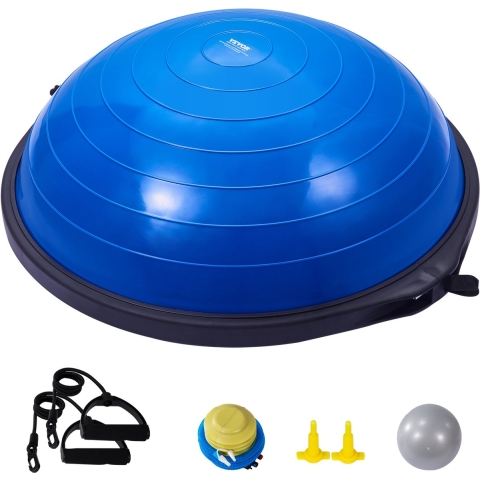 VEVOR Halve Oefenbal Trainer, 66 cm Balansbal Trainer, Draagvermogen 680 kg Stabiliteitsbal, Yogabal met Weerstandsbanden en Voetpomp, Kracht Fitnessbal voor Thuisgym, Blauw