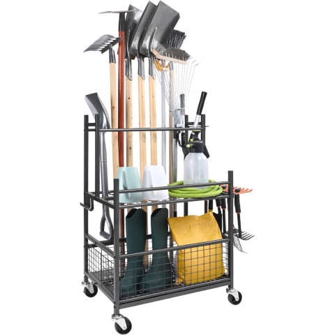 VEVOR Tuingereedschapstandaard 652 x 403 x 990 mm Gereedschapshouder Organizer Koolstofstaal Multifunctionele Tuingereedschap Opbergrek 16 Sleuven 18 Haken Tuingereedschaphouder Bezemhouder